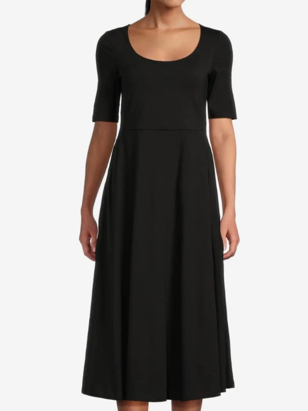 NEW! Pact Fit & Flare Black Scoop Midi Dress Size Small NWT